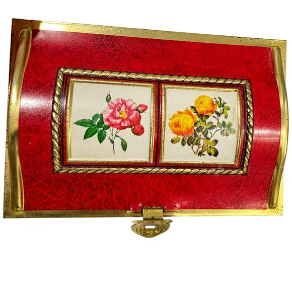 Linette candy cookie tin box hinged lid camel back floral mini chest multicolor - Picture 4 of 9